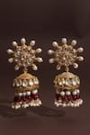 Shop_Swabhimann_Red Pearls, Stones Kundan Blossom Jhumka Earrings _at_Aza_Fashions