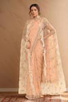 Buy_Kalighata_Rose Gold Organza Sequins, Cut Work, Embroidery Square Floral Saree And Cape Set _at_Aza_Fashions