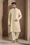 Buy_Samyukta Singhania_Beige Kurta Poly Silk Embroidered Thread Contrast Set _at_Aza_Fashions