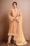 Buy_Kalighata_Gold Chanderi Sequins, Cut Work, Embroidery Round Neck Hand Kurta Set _at_Aza_Fashions