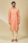 Arihant Rai Sinha_Peach Silk Embroidery Floral Vine Kurta _Online_at_Aza_Fashions