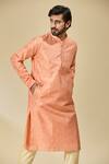 Buy_Arihant Rai Sinha_Peach Silk Embroidery Floral Vine Kurta _Online_at_Aza_Fashions