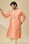 Shop_Arihant Rai Sinha_Peach Silk Embroidery Floral Vine Kurta _Online_at_Aza_Fashions