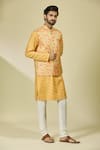 Buy_Arihant Rai Sinha_Yellow Silk Embroidery Floral Vine Print Bundi With Kurta 