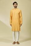 Shop_Arihant Rai Sinha_Yellow Silk Embroidery Floral Vine Print Bundi With Kurta 