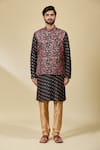 Arihant Rai Sinha_Black Silk Floral Print Bundi And Kurta Set _Online_at_Aza_Fashions