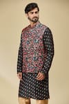 Buy_Arihant Rai Sinha_Black Silk Floral Print Bundi And Kurta Set _Online_at_Aza_Fashions