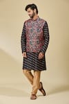 Buy_Arihant Rai Sinha_Black Silk Floral Print Bundi And Kurta Set 