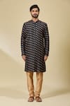 Shop_Arihant Rai Sinha_Black Silk Floral Print Bundi And Kurta Set 