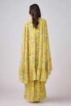 Shop_Basanti - Kapde Aur Koffee x AZA_Yellow Chinon Printed Floral Blouse Sweetheart Cape And Sharara Co-ord Set _at_Aza_Fashions