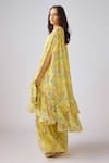 Buy_Basanti - Kapde Aur Koffee x AZA_Yellow Chinon Printed Floral Blouse Sweetheart Cape And Sharara Co-ord Set _Online_at_Aza_Fashions