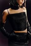 Buy_Ashna Gidwani_Black Dutchess Satin Embellished Tassel Straight Neck Crop Top And Skirt Set _Online_at_Aza_Fashions