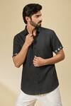 Ewoke_Black Hemp Embroidery Floral Casual Shirt _Online