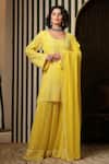 Buy_Soniya G_Yellow Georgette Tassels, Mirrors, Embroidery Round Neck Chikankari Kurta Set _at_Aza_Fashions