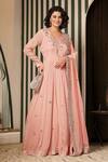 Buy_Soniya G_Pink Georgette Sequins, Embroidery, Metallic Bandhej Embellished Anarkali Set _at_Aza_Fashions