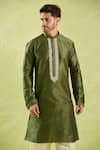 Arihant Rai Sinha_Green Silk Embroidery Paisley Kurta Set _at_Aza_Fashions