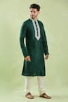 Samyukta Singhania_Green Silk Embroidery Dark Straight Kurta Set _at_Aza_Fashions