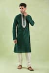 Buy_Samyukta Singhania_Green Silk Embroidery Dark Straight Kurta Set 