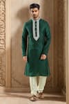 Buy_Samyukta Singhania_Green Silk Embroidery Dark Straight Kurta Set _at_Aza_Fashions