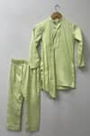 Shop_Turqidz By Shweta Aggarwal_Green , Satin Embroidery Floral Bloom Hand Bundi Set _at_Aza_Fashions