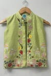 Buy_Turqidz By Shweta Aggarwal_Green Cotton, Silk Embroidery Floral Bloom Hand Nehru Jacket _at_Aza_Fashions