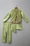 Shop_Turqidz By Shweta Aggarwal_Green Cotton, Silk Embroidery Floral Bloom Hand Nehru Jacket _at_Aza_Fashions