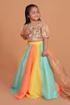 Turqidz By Shweta Aggarwal_Gold , Cotton, Organza, Chiffon Beads, Floral Applique Lehenga Set _Online_at_Aza_Fashions