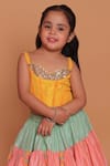 Turqidz By Shweta Aggarwal_Yellow Net, Cotton, Silk Sequins Tiered Lehenga And Embroidered Blouse _at_Aza_Fashions