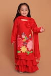 Buy_Turqidz By Shweta Aggarwal_Red Chanderi, Cotton Applique, Sequins, Embroidery Floral Kurta Sharara Set _at_Aza_Fashions