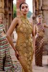 Itrh_Gold Net, Taffeta Stones, Fringe Round Neck Embroidered Maxi Dress_Online_at_Aza_Fashions