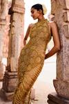 Buy_Itrh_Gold Net, Taffeta Stones, Fringe Round Neck Embroidered Maxi Dress_Online_at_Aza_Fashions
