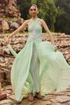 Buy_Itrh_Green Chiffon, Viscose Criss Cross Neck Draped Maxi Dress_at_Aza_Fashions