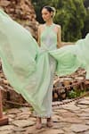Itrh_Green Chiffon, Viscose Criss Cross Neck Draped Maxi Dress_Online_at_Aza_Fashions