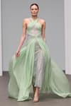 Buy_Itrh_Green Chiffon, Viscose Criss Cross Neck Draped Maxi Dress_Online_at_Aza_Fashions