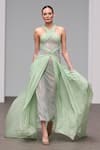 Shop_Itrh_Green Chiffon, Viscose Criss Cross Neck Draped Maxi Dress_Online_at_Aza_Fashions