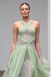 Itrh_Green Chiffon, Viscose Criss Cross Neck Draped Maxi Dress_at_Aza_Fashions