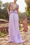 Buy_Itrh_Purple Chiffon, Viscose, Taffeta Stones Plunge Neck Embellished Maxi Dress_Online_at_Aza_Fashions