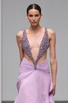 Buy_Itrh_Purple Chiffon, Viscose, Taffeta Stones Plunge Neck Embellished Maxi Dress