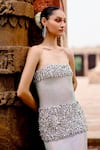 Itrh_Silver Net Stones, Crystals Open Neck Embroidered Midi Dress_at_Aza_Fashions