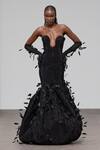 Itrh Black Melon Crepe Embroidered Crytsal Crystal Embellished Feathered Gown Online at Aza Fashions Itrh_Black Melon Crepe Embroidered Crytsal Crystal Embellished Feathered Gown_Online_at_Aza_Fashions