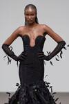 Shop Itrh Black Melon Crepe Embroidered Crytsal Crystal Embellished Feathered Gown Online at Aza Fashions Shop_Itrh_Black Melon Crepe Embroidered Crytsal Crystal Embellished Feathered Gown_Online_at_Aza_Fashions