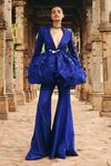 Buy Itrh Blue Crepe Crystals Embellished Blazer And Pant Set at Aza Fashions Buy_Itrh_Blue Crepe Crystals Embellished Blazer And Pant Set_at_Aza_Fashions