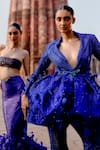 Itrh_Purple Crepe Stones, Feathers Square Neck Fish Cut Skirt Set With Tube Top_Online_at_Aza_Fashions