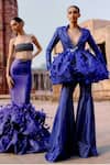Buy_Itrh_Purple Crepe Stones, Feathers Square Neck Fish Cut Skirt Set With Tube Top_Online_at_Aza_Fashions