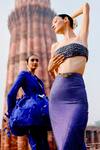 Shop_Itrh_Purple Crepe Stones, Feathers Square Neck Fish Cut Skirt Set With Tube Top_Online_at_Aza_Fashions