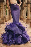 Buy_Itrh_Purple Crepe Stones, Feathers Square Neck Fish Cut Skirt Set With Tube Top