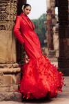 Buy Itrh Red Georgette, Crepe Collared Feather Embellished Blazer Gown Set Online at Aza Fashions Buy_Itrh_Red Georgette, Crepe Collared Feather Embellished Blazer Gown Set_Online_at_Aza_Fashions
