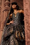 Itrh_Black Crepe Crystals Plunge Neck Leopard Print Bubble Top And Fish Skirt_Online_at_Aza_Fashions