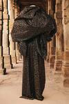 Shop_Itrh_Black Crepe Print Leopard Plunge Dress With Cape_at_Aza_Fashions