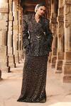 Buy_Itrh_Black Crepe Crystals Leopard Blazer Set_at_Aza_Fashions